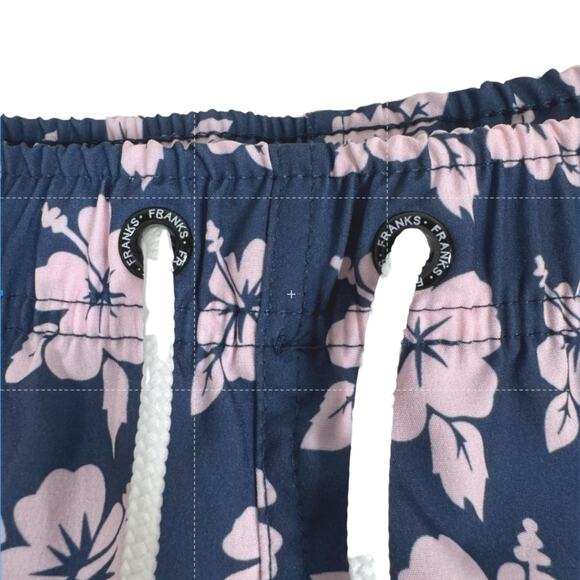 Franks Navy Blue Pink Oahu Floral Print Swim Athletic Board Shorts Women Size XL - Picture 4 of 7